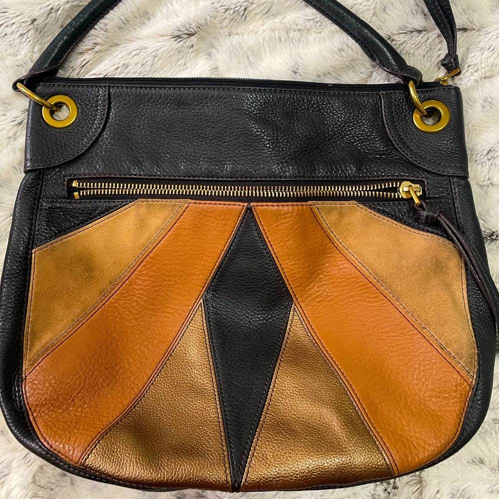 Fossil Large Leather Patchwork Hobo Bag